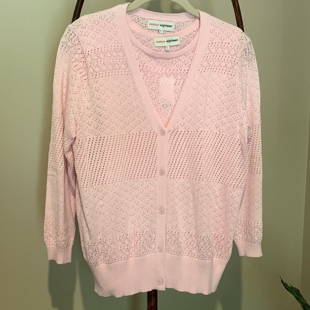 Pink Openwork Cardigan Sweater Set - Picture 2 of 9